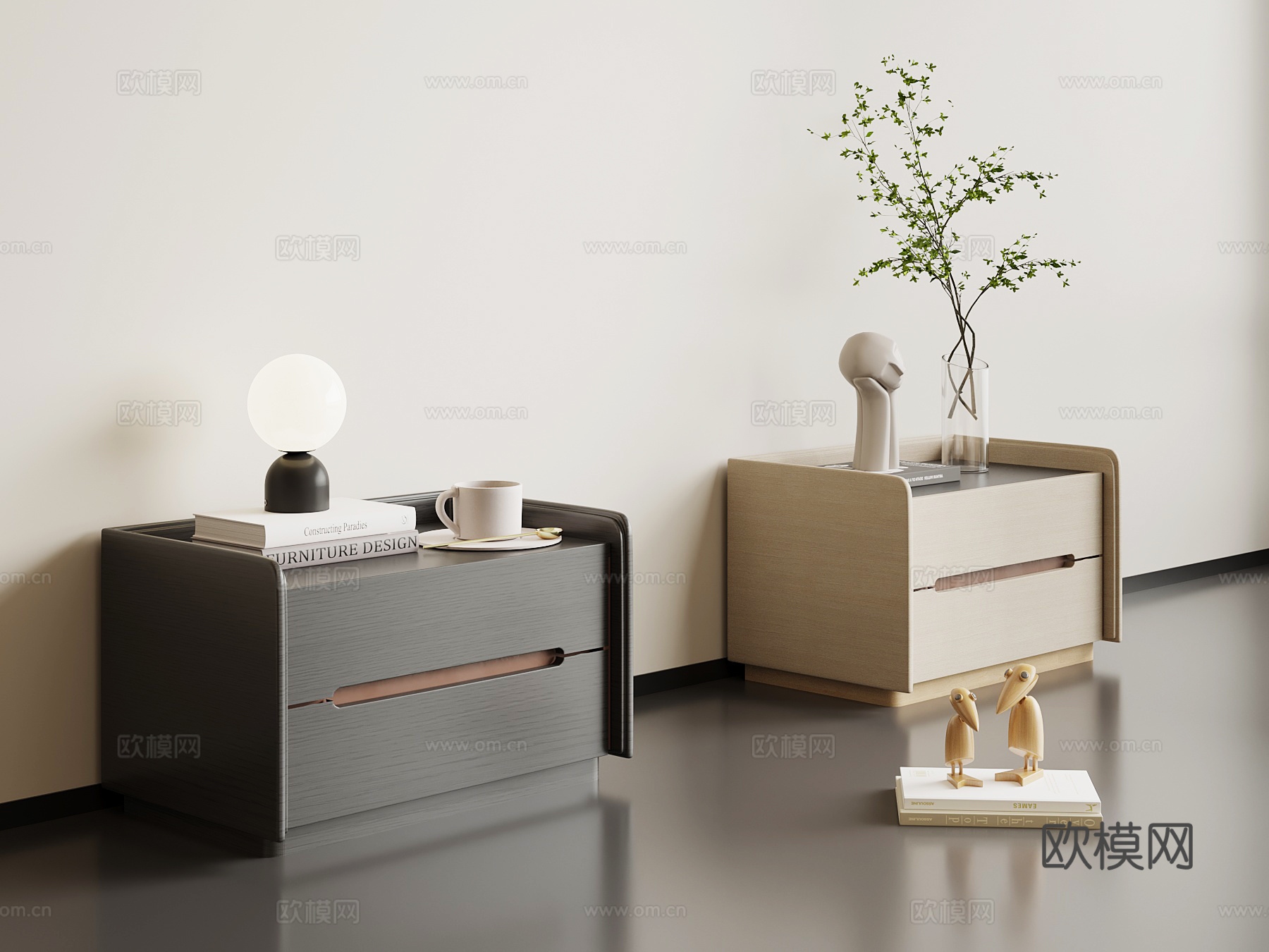 现代意式床头柜su模型