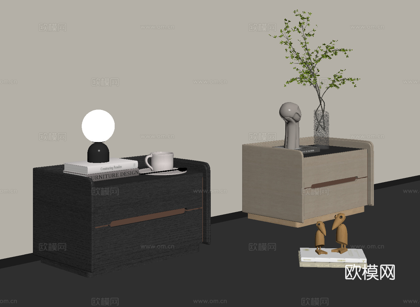 现代意式床头柜su模型