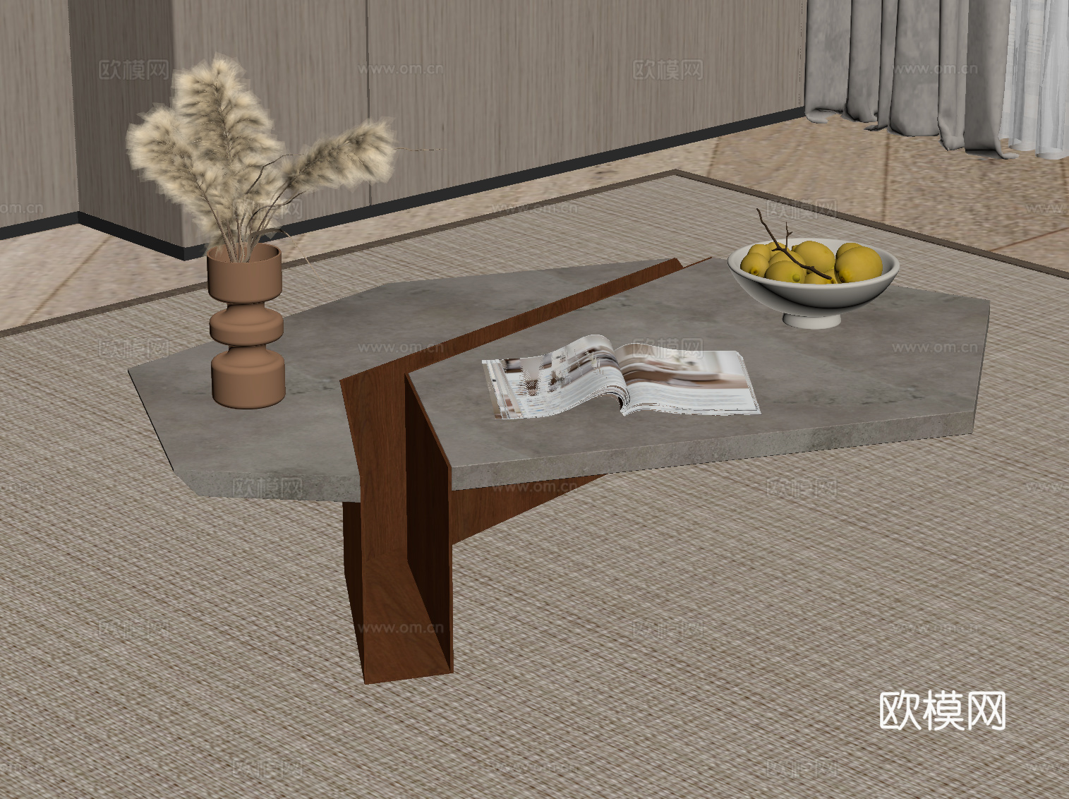 中古风茶几 异形茶几 大理石茶几su模型