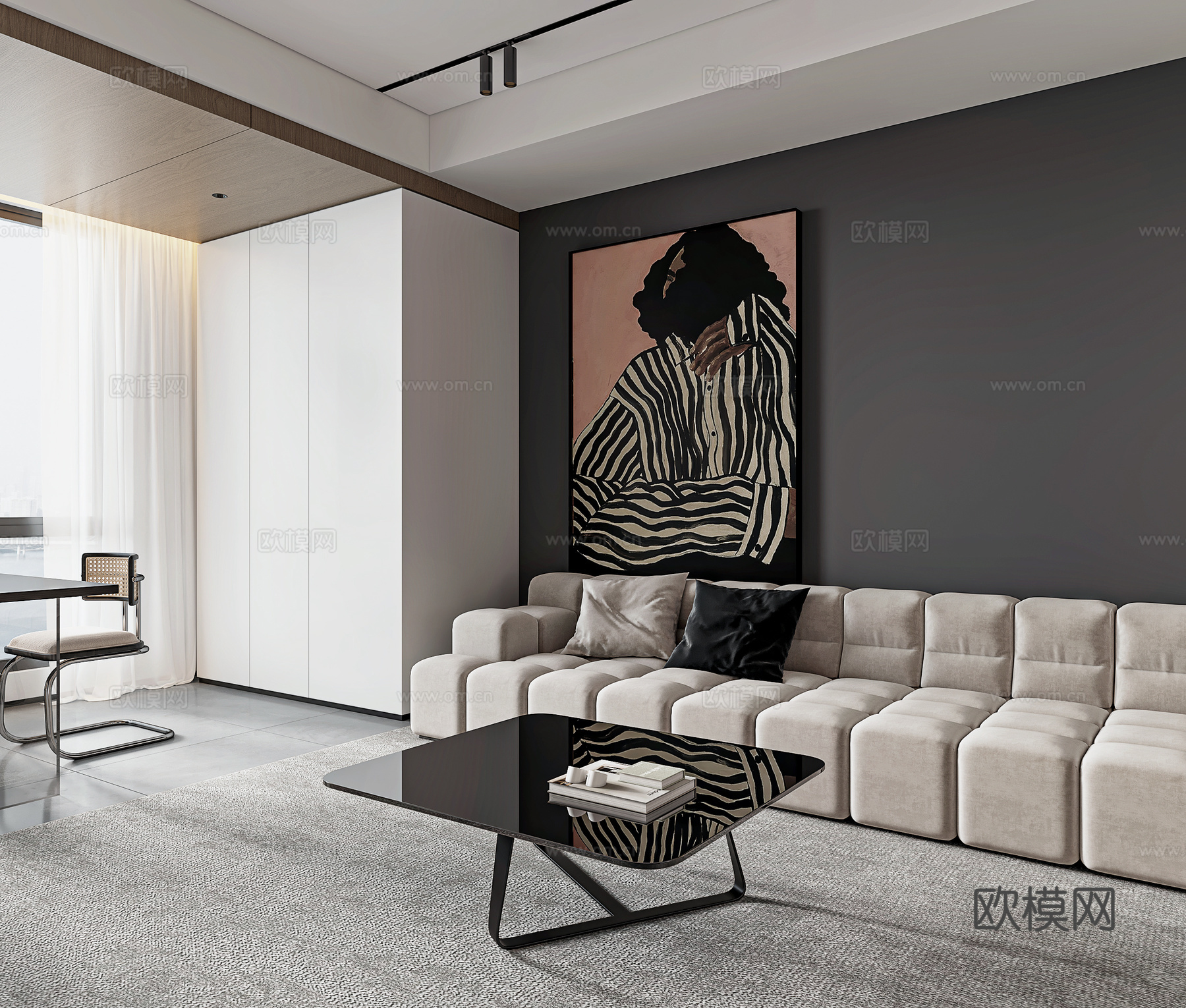 现代客餐厅3d模型下载（渲染图1）