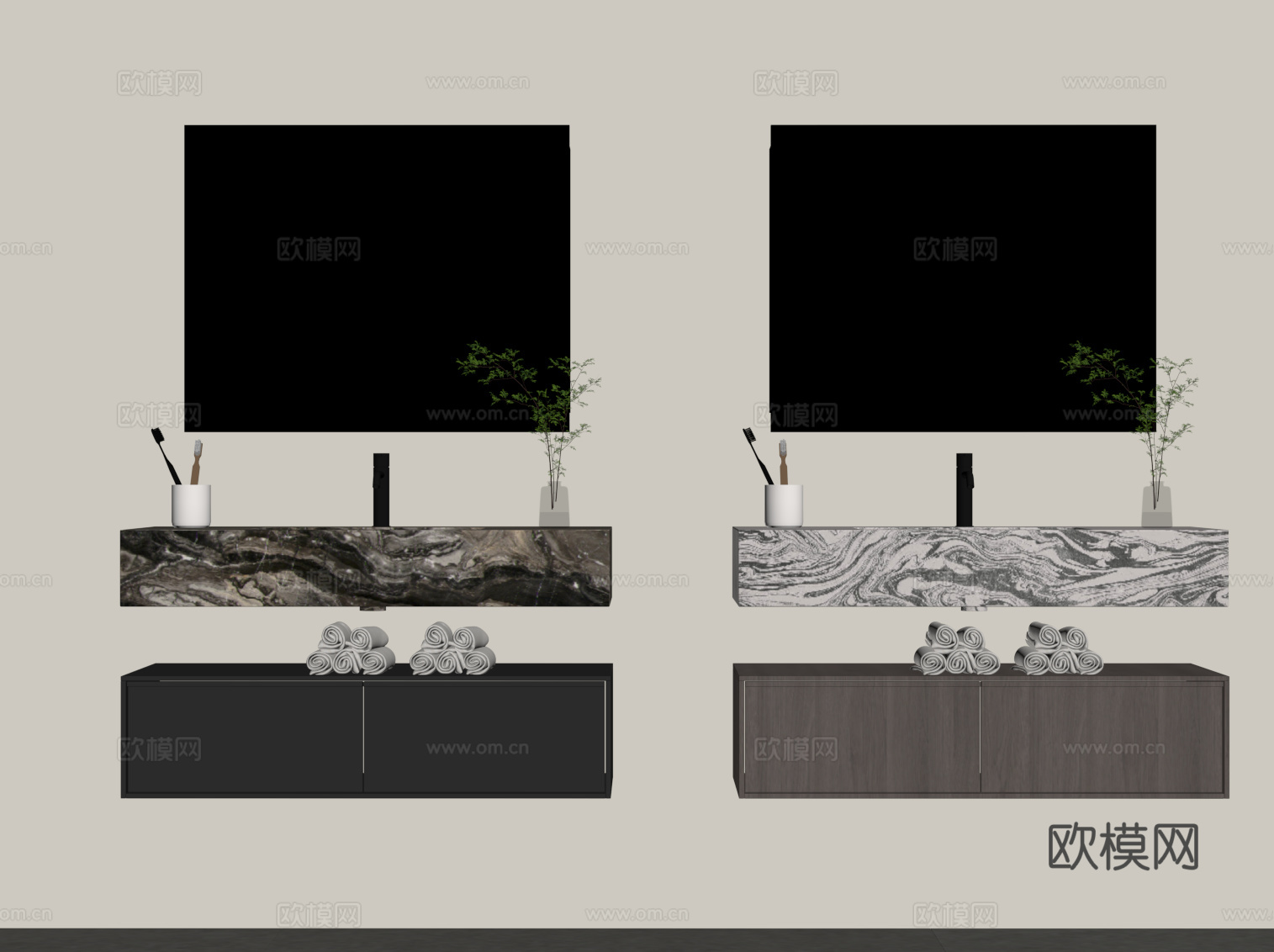 现代浴室柜 卫浴用品su模型