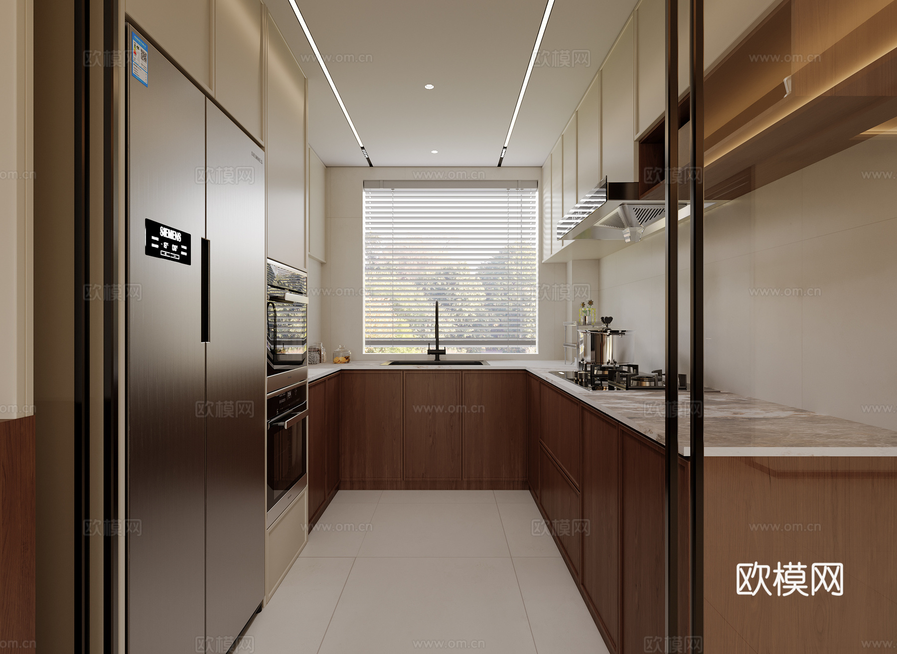 中古风U型厨房su模型