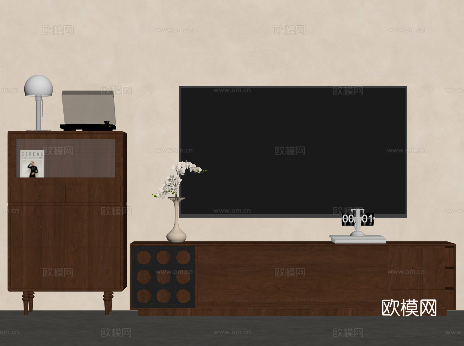 中古风电视柜 斗柜su模型