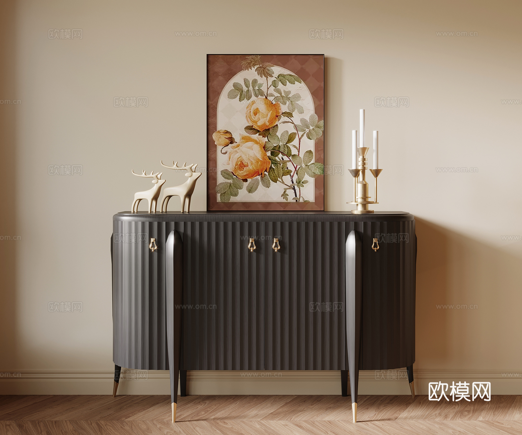 法式复古玄关柜 边柜su模型