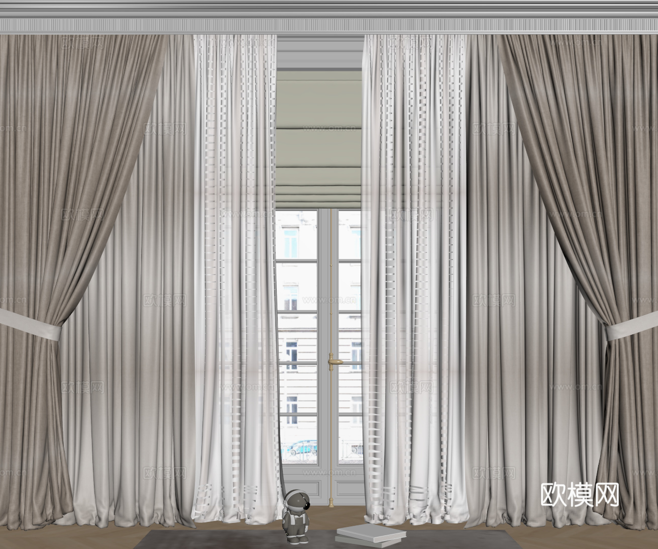 现代窗帘 纱帘 布艺窗帘su模型