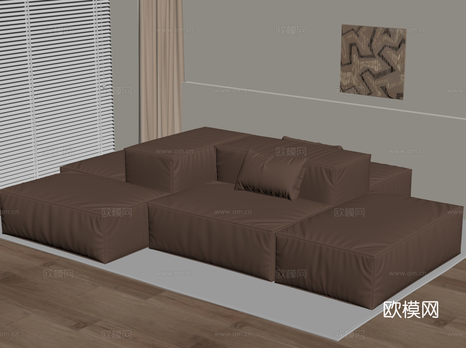 现代多人沙发 皮革休闲沙发su模型