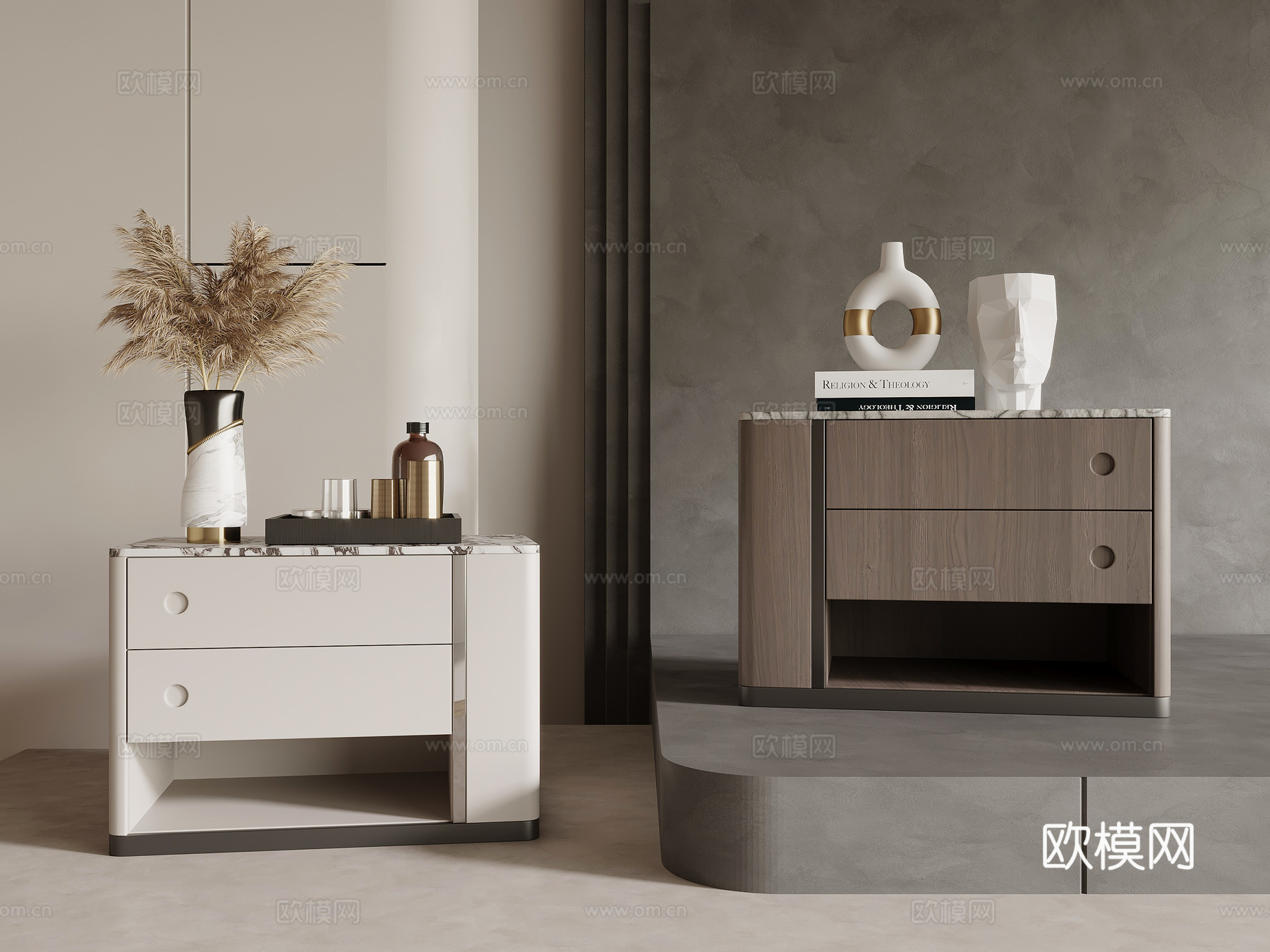 现代意式床头柜su模型