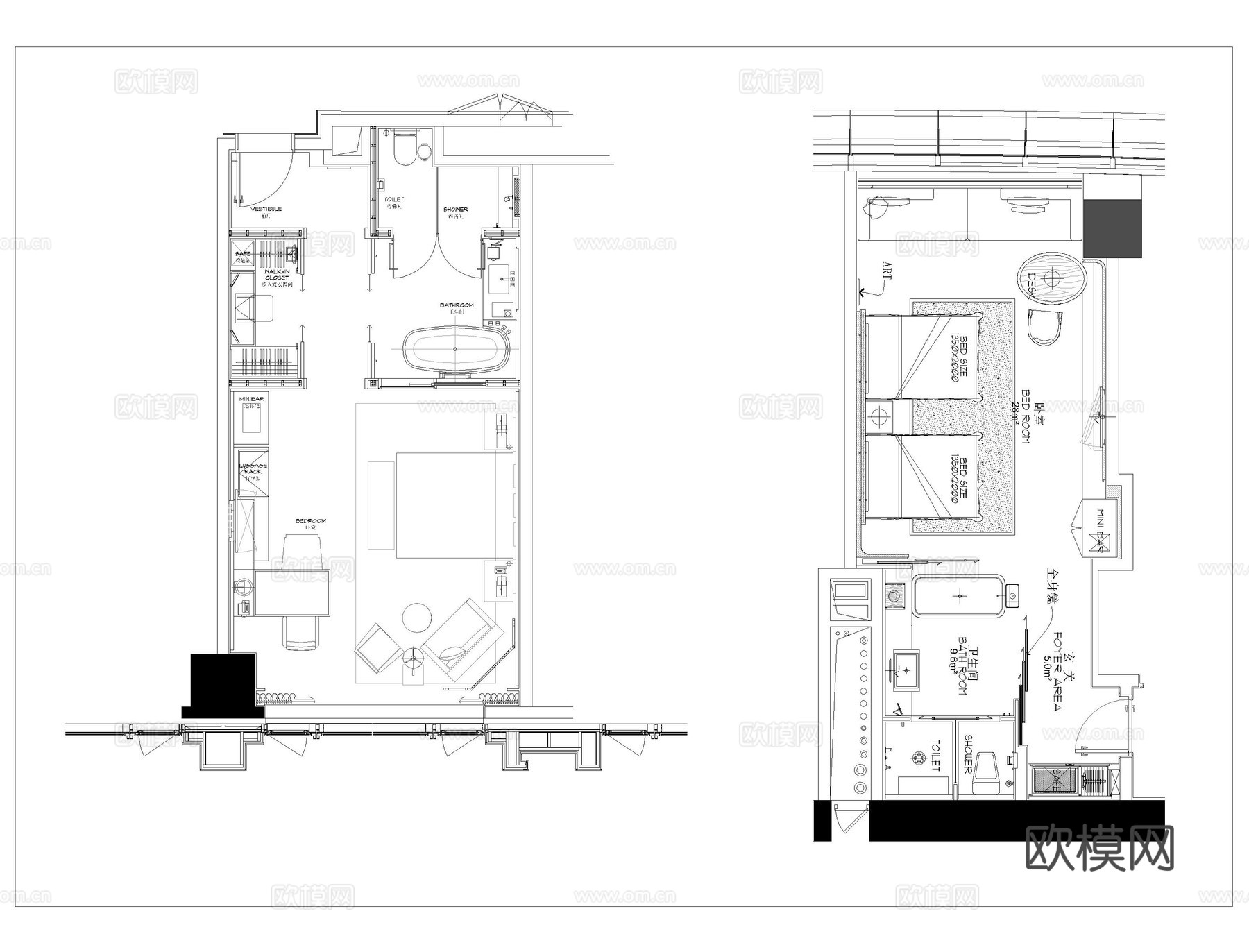 标准客房方案CAD合集cad施工图