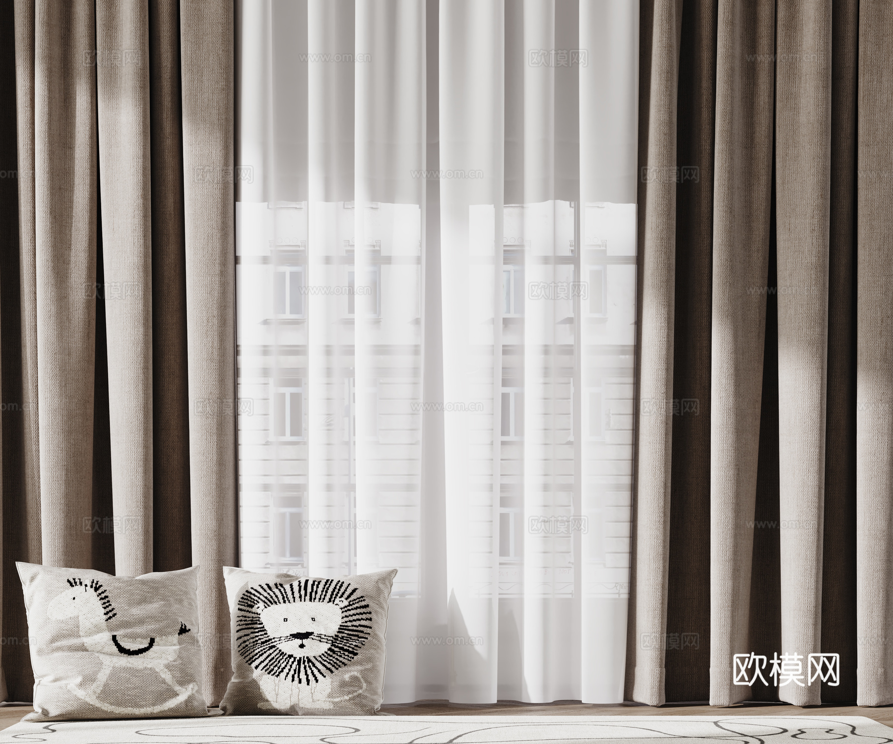 现代窗帘 纱帘 布艺窗帘su模型