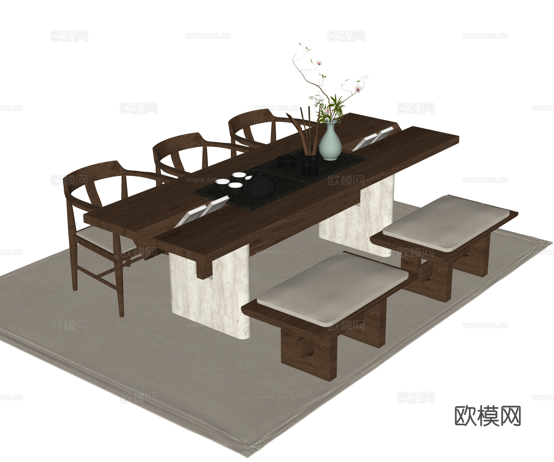 现代茶桌椅 茶桌 茶椅su模型