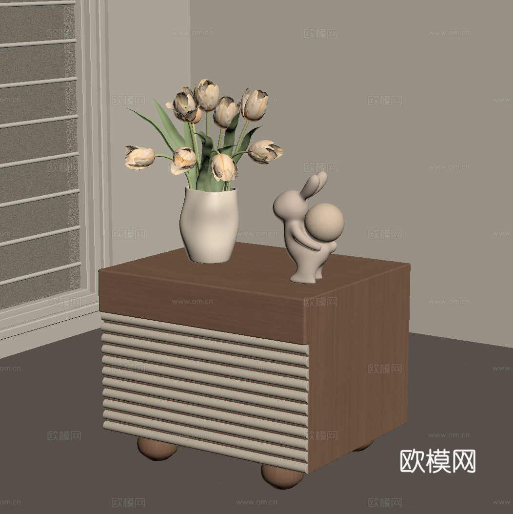 中古奶油床头柜su模型