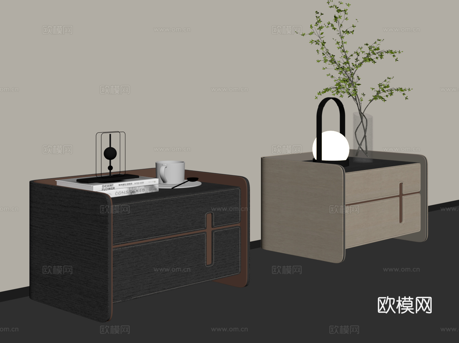 现代意式床头柜su模型