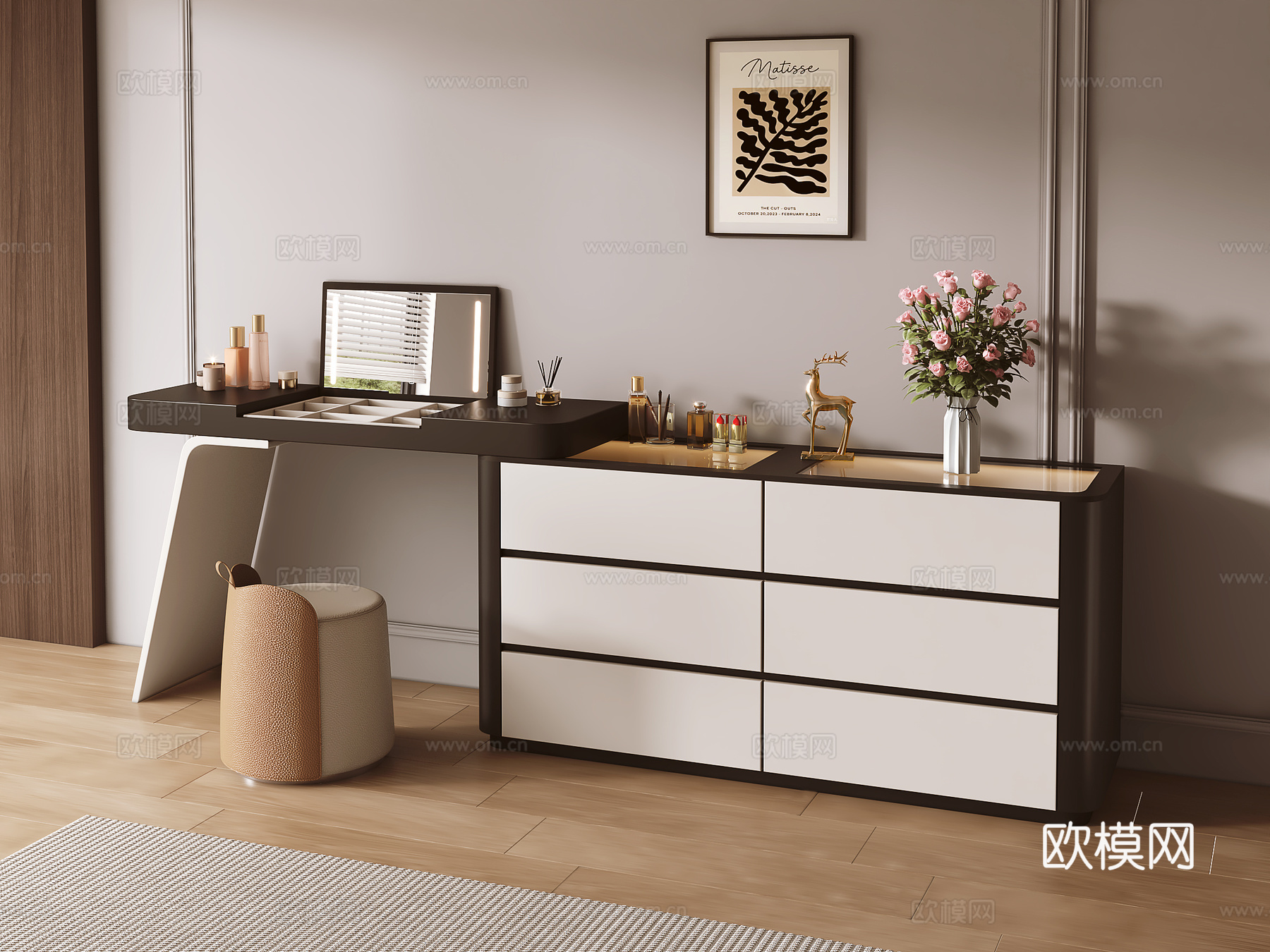 意式极简梳妆台 化妆台su模型