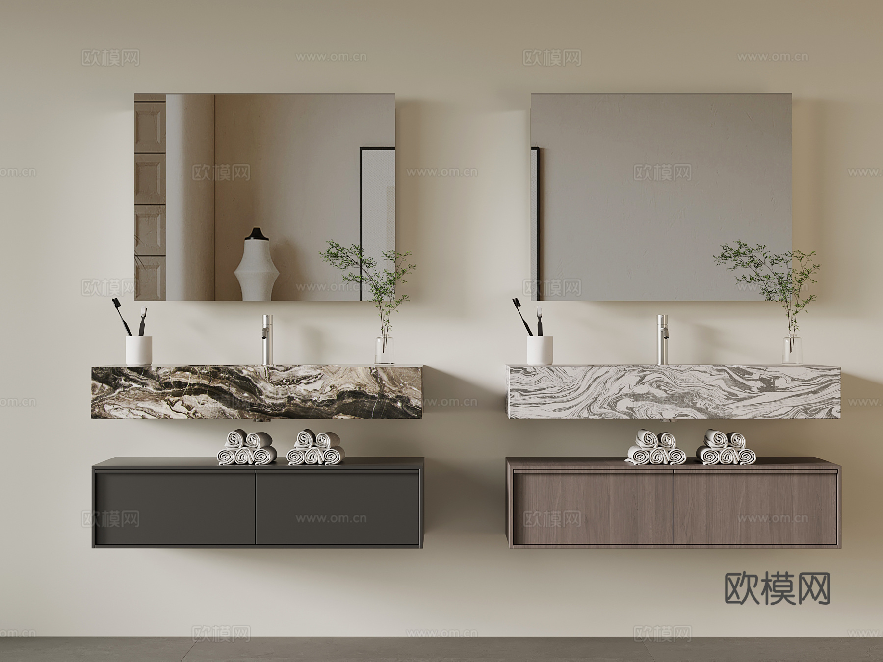 现代浴室柜 卫浴用品su模型