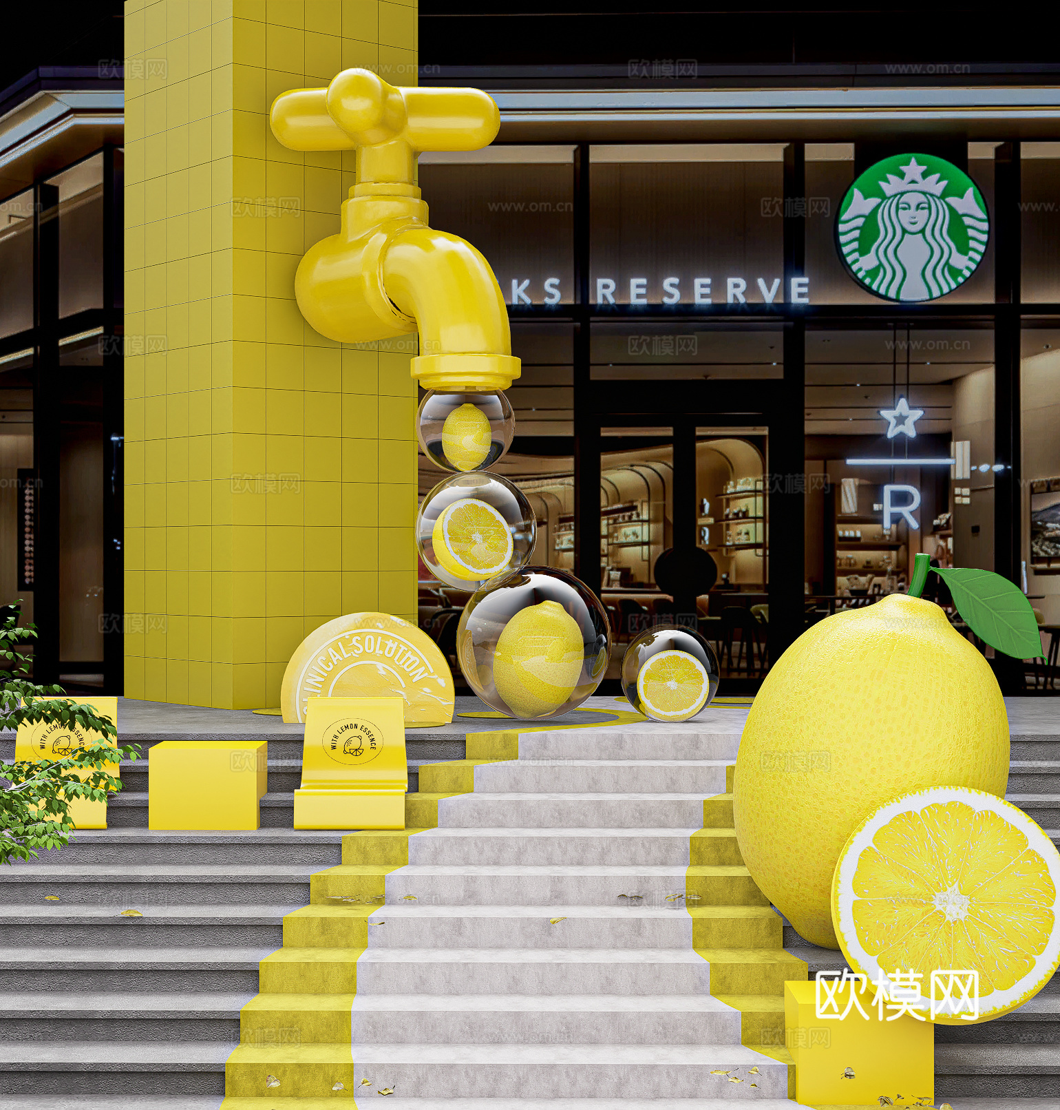 饮品店奶茶店装饰 网红店铺艺术装置 水果果汁艺术装置 承重柱su模型