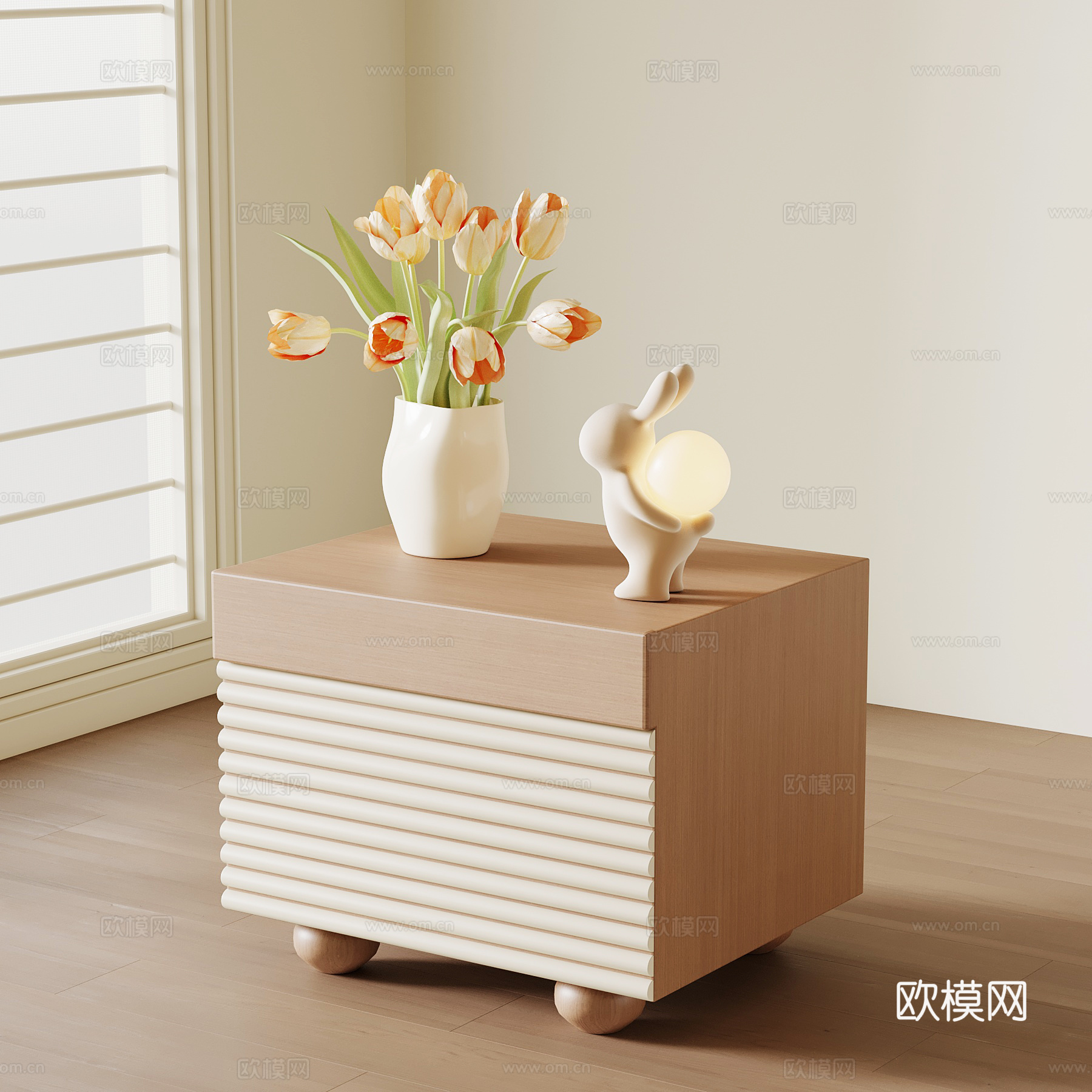 中古奶油床头柜su模型