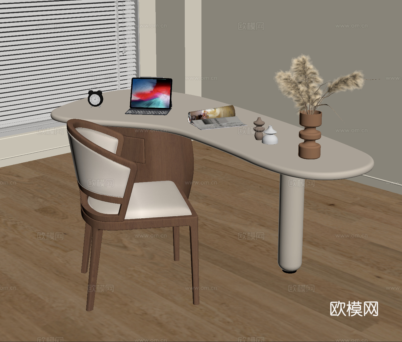 现代中古风书桌椅 休闲桌椅su模型