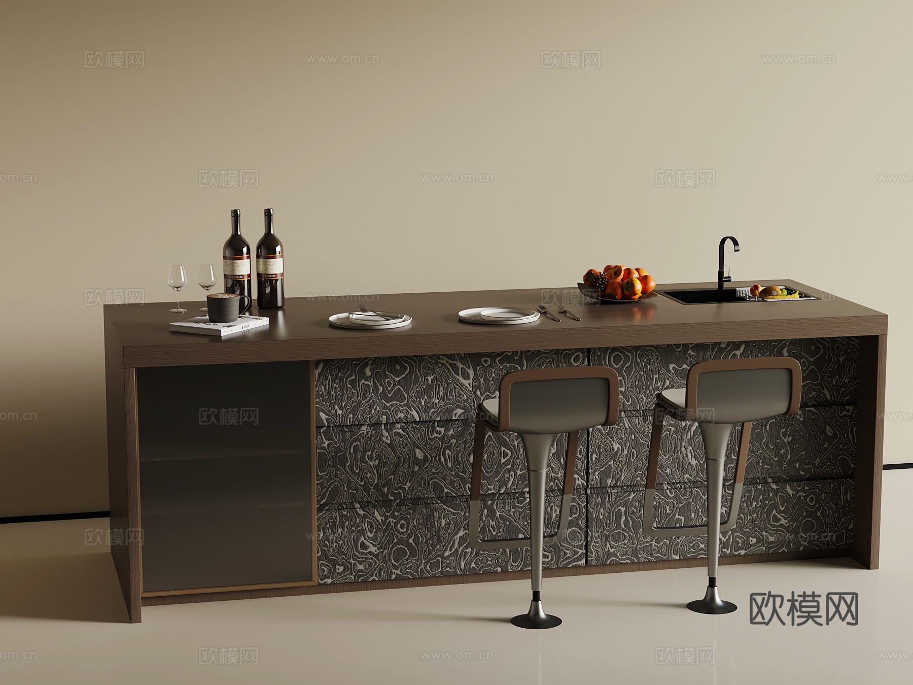 现代岛台 吧椅su模型