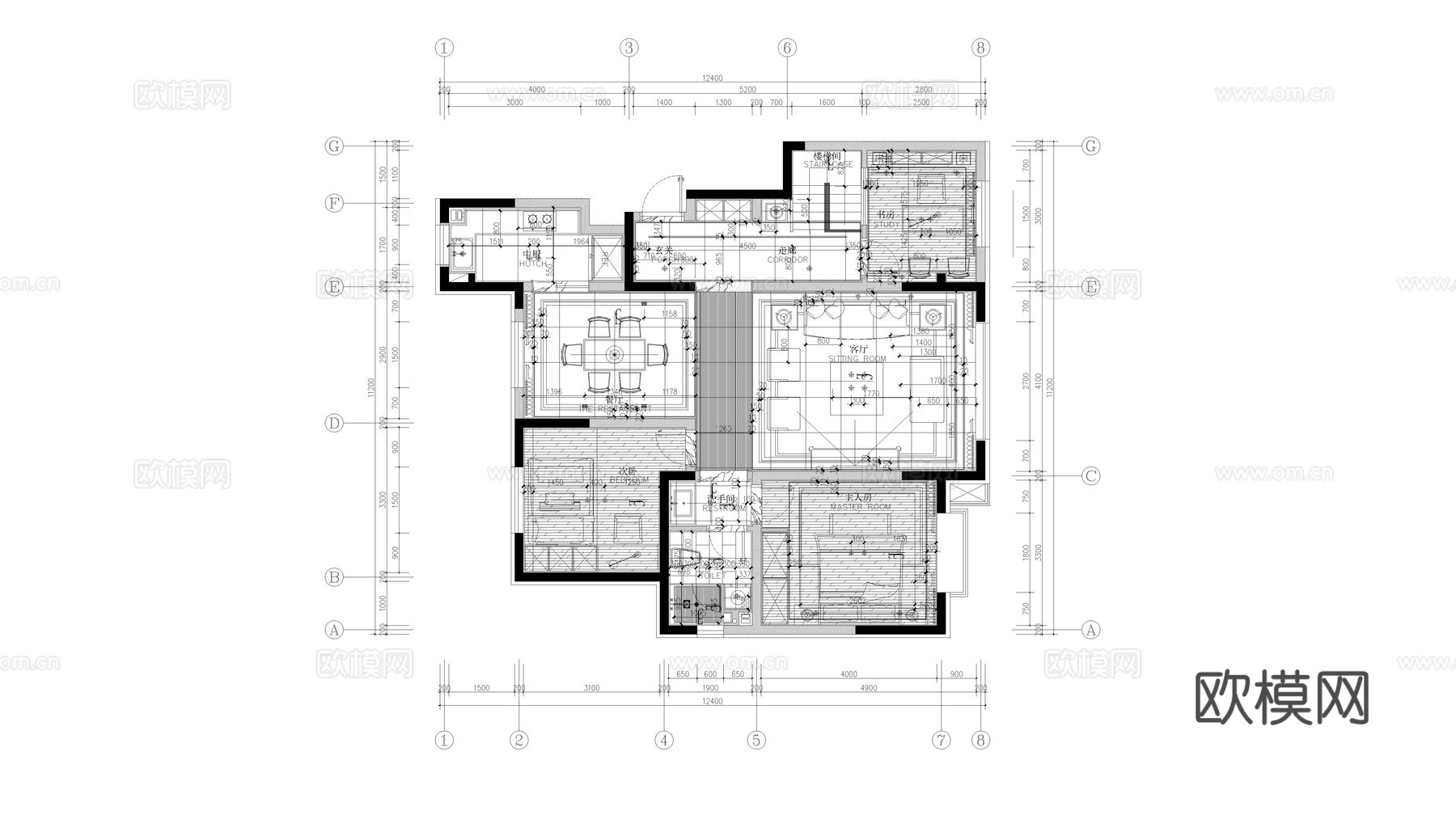 样板间平面施工图cad施工图