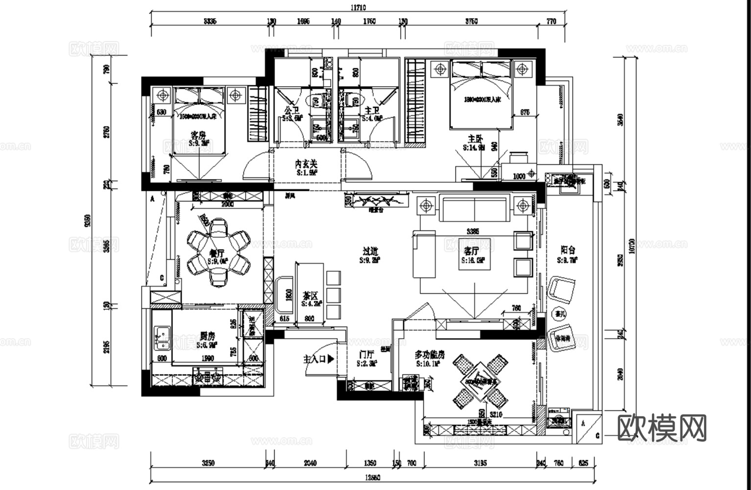 10套中式轻奢新中式样板间洋房别墅平层家装CAD施工图附效果cad施工图