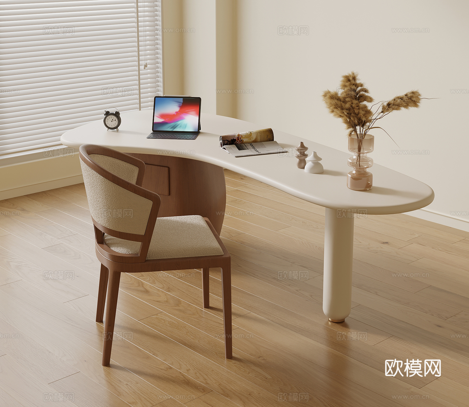 现代中古风书桌椅 休闲桌椅su模型