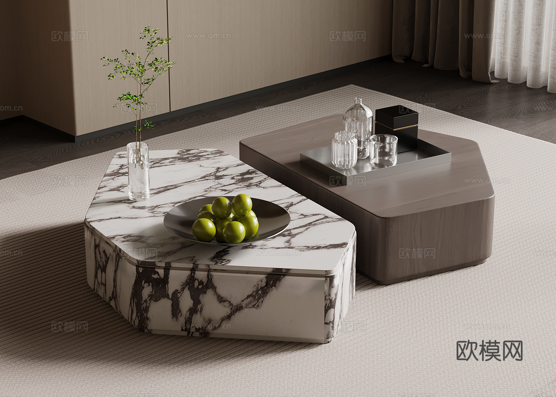 现代意式茶几 大理石茶几su模型