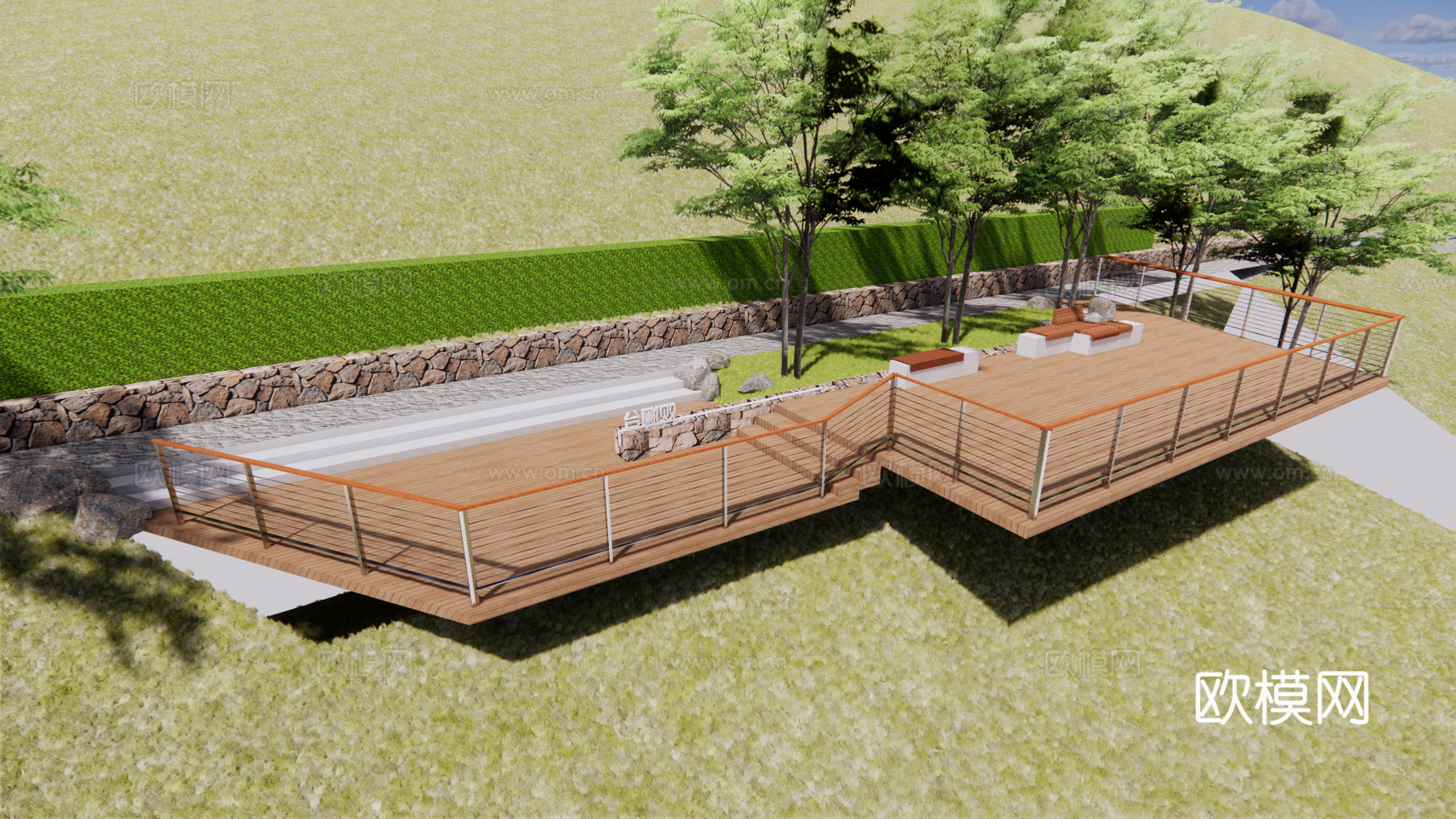 现代公园观景平台 驿站su模型
