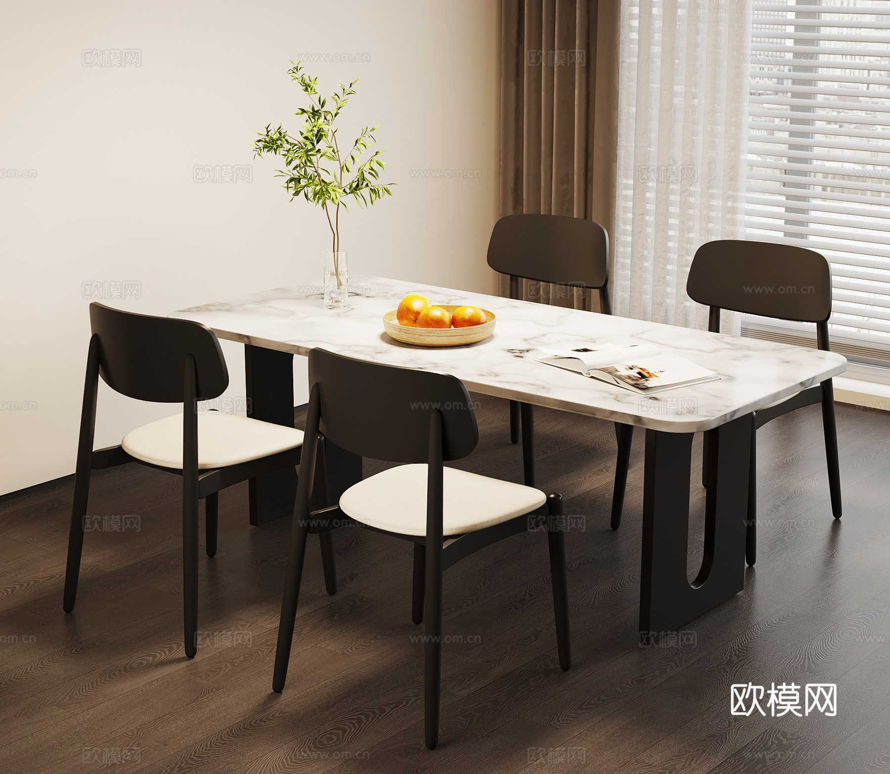 现代意式餐桌椅su模型