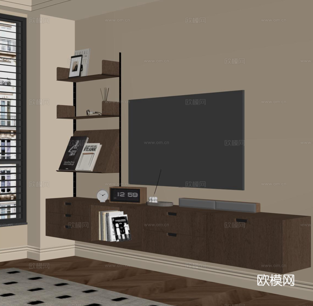 中古风电视柜 悬浮电视柜su模型