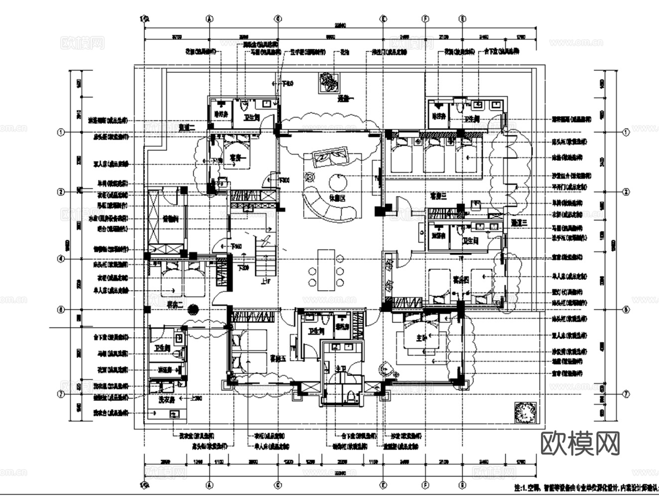10套现代简约轻奢极简样板间洋房别墅室内装饰装修施工图附效果cad施工图