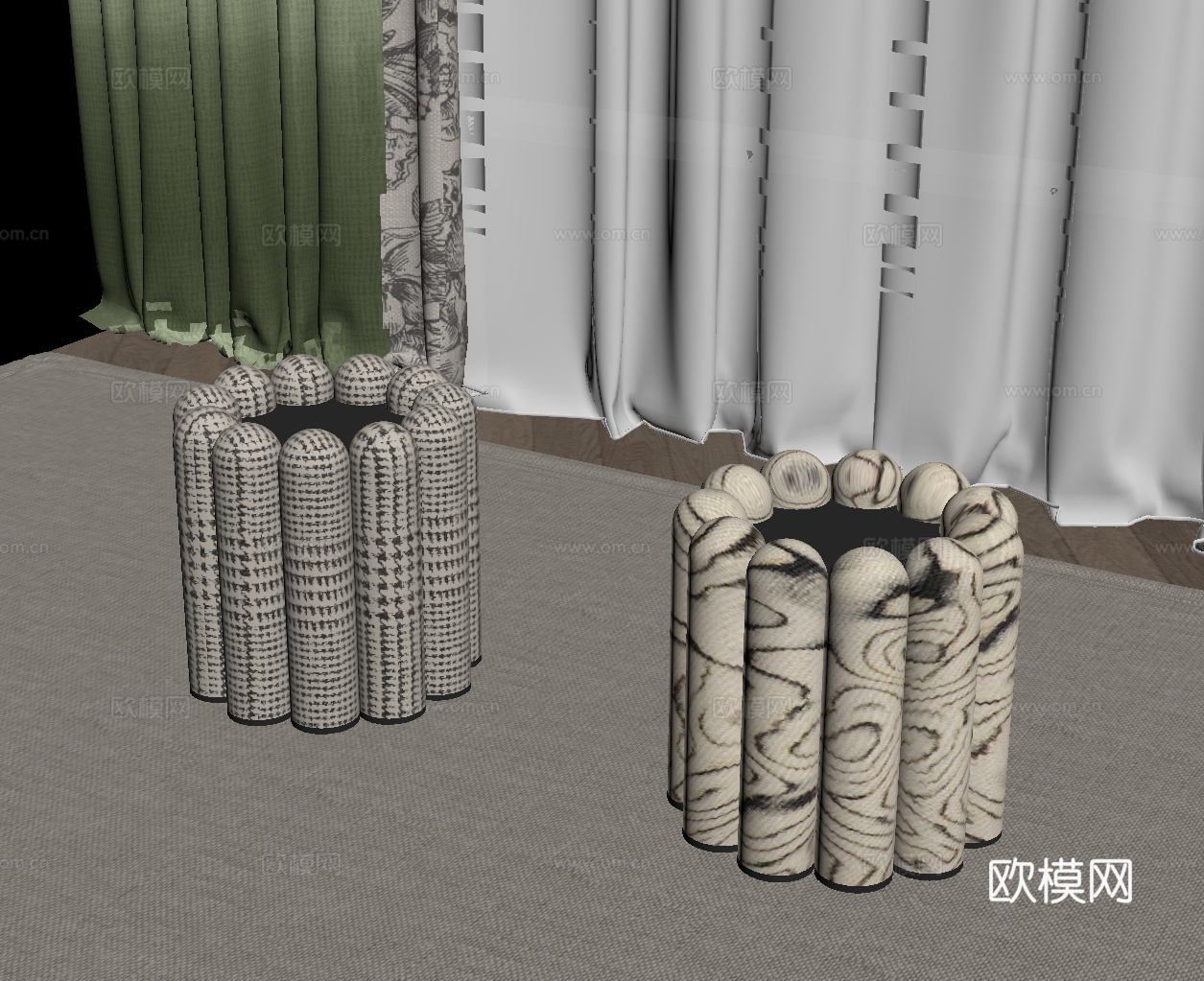 现代中古风沙发凳 换鞋凳su模型