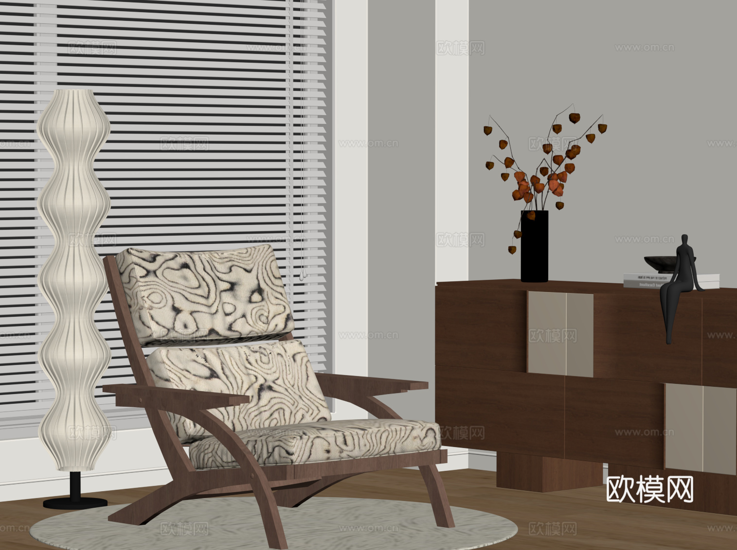 法式中古休闲椅 落地灯 边柜 地毯su模型