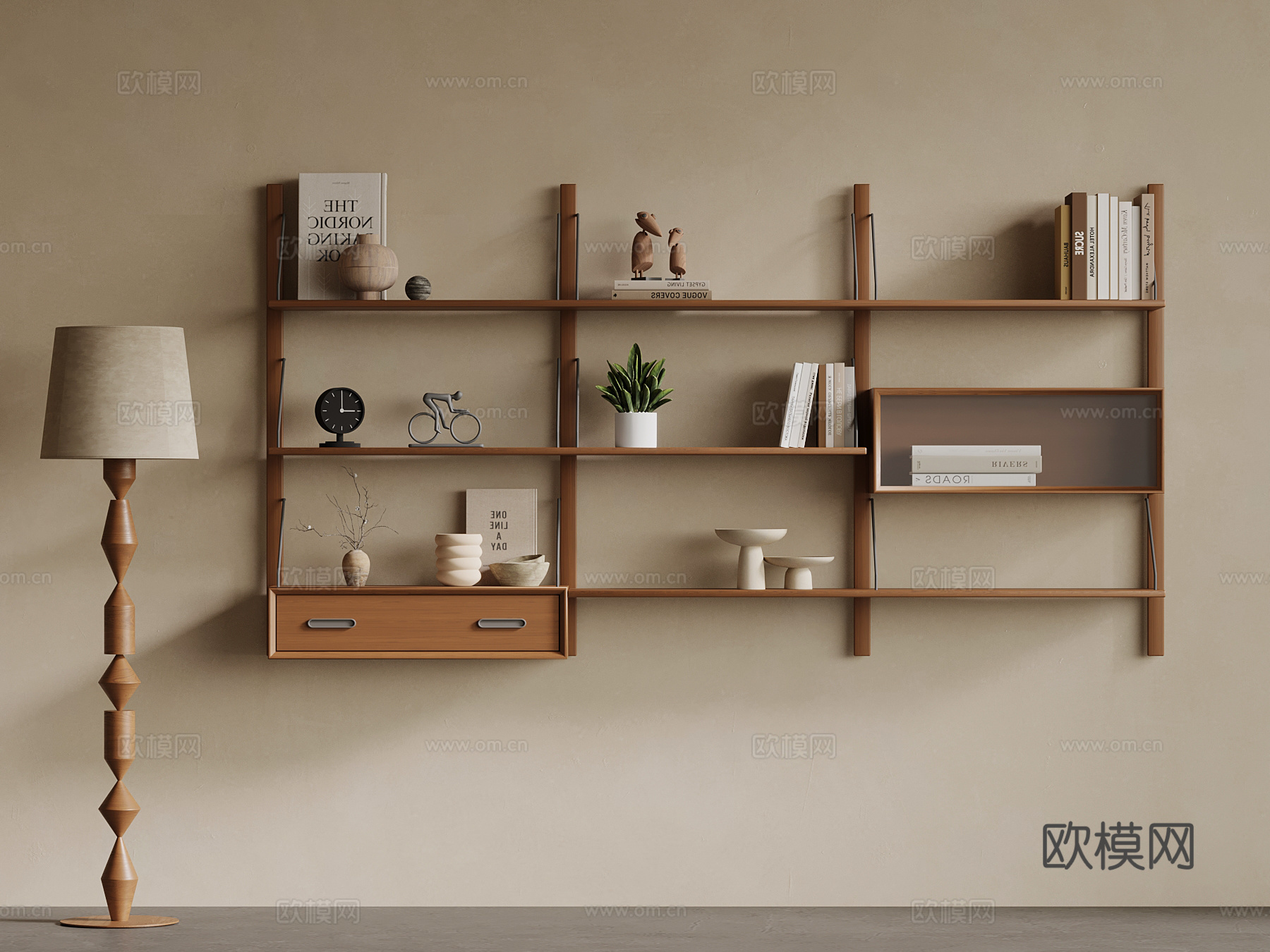 中古风书架 书柜 落地灯su模型