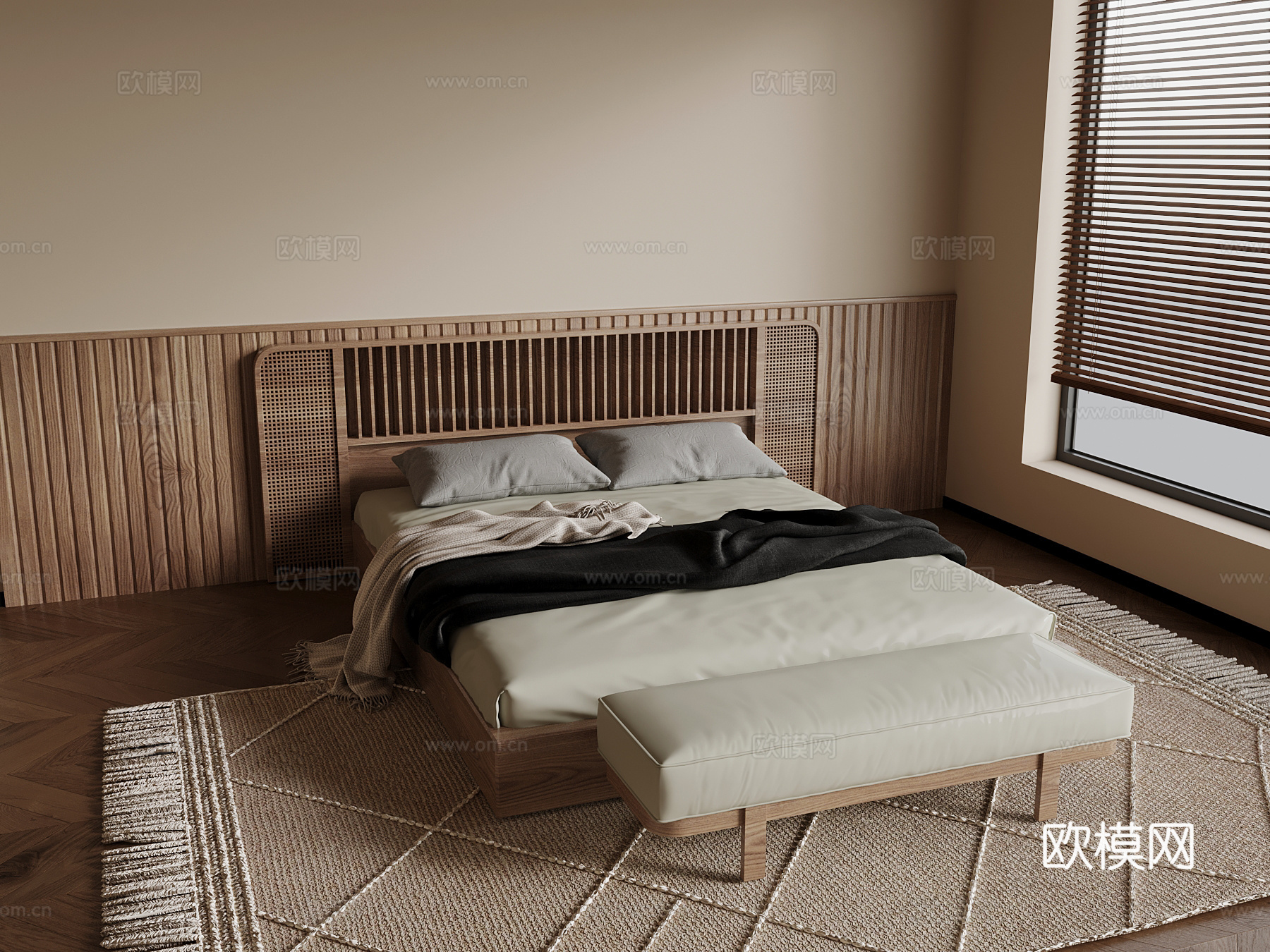 侘寂风双人床su模型