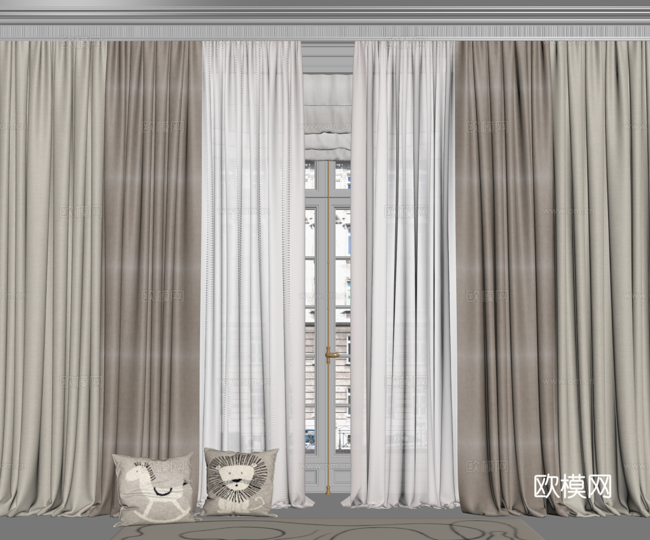 现代窗帘 纱帘 布艺窗帘su模型