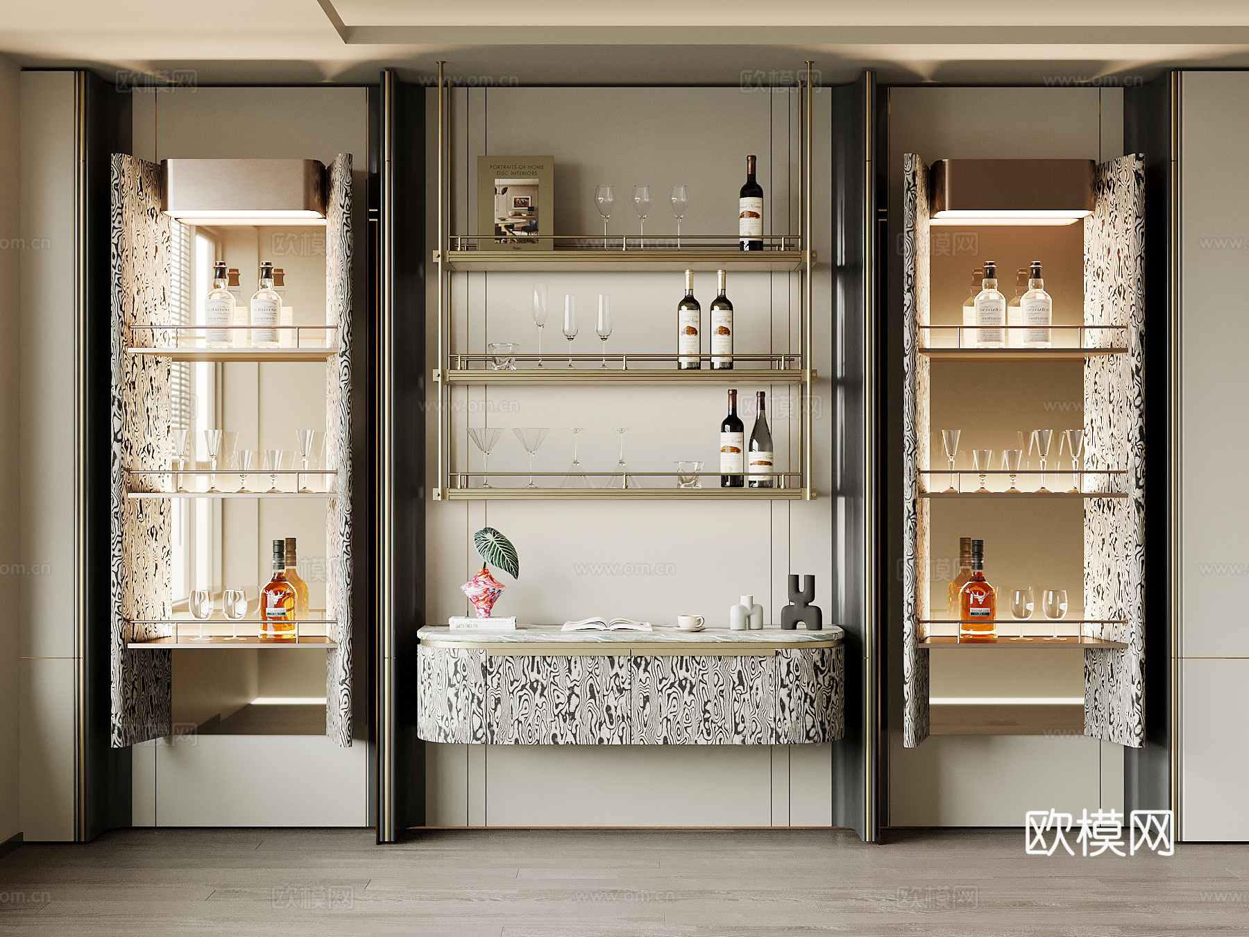 现代酒柜 酒架su模型