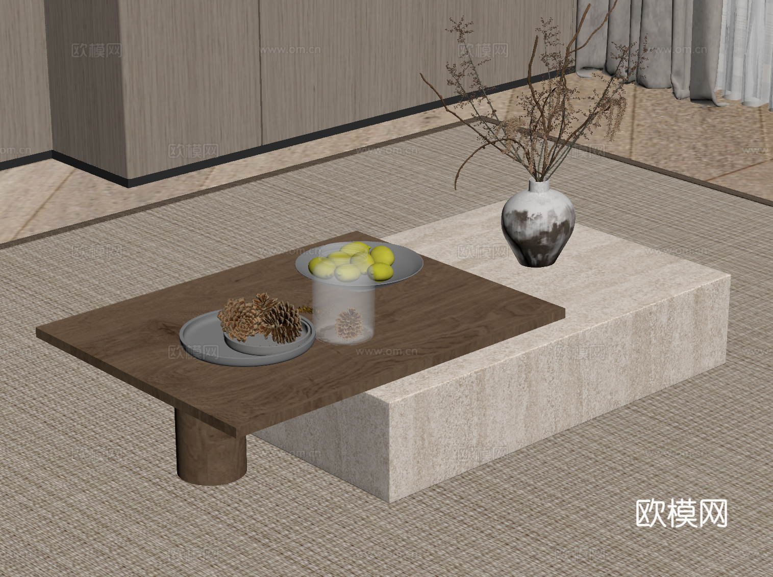 中古风茶几 组合茶几su模型