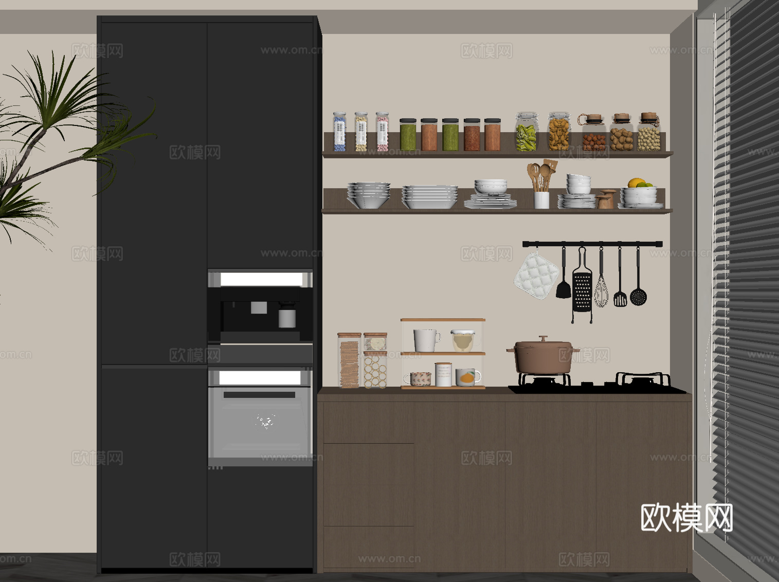 现代意式橱柜 餐边柜su模型下载（渲染图2）