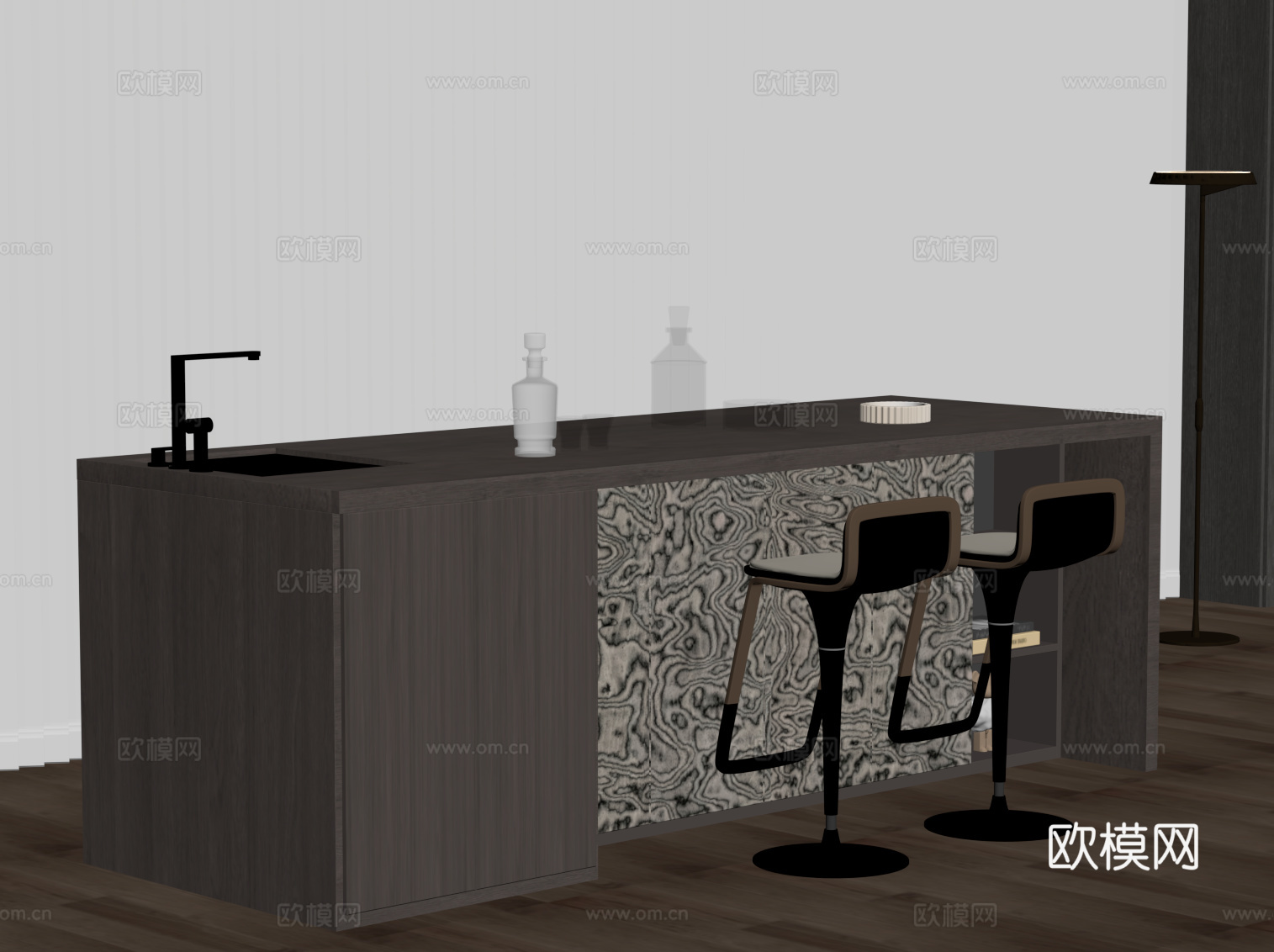 现代岛台 吧椅su模型