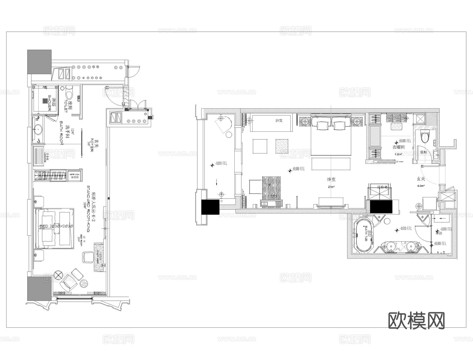 标准客房方案CAD合集cad施工图