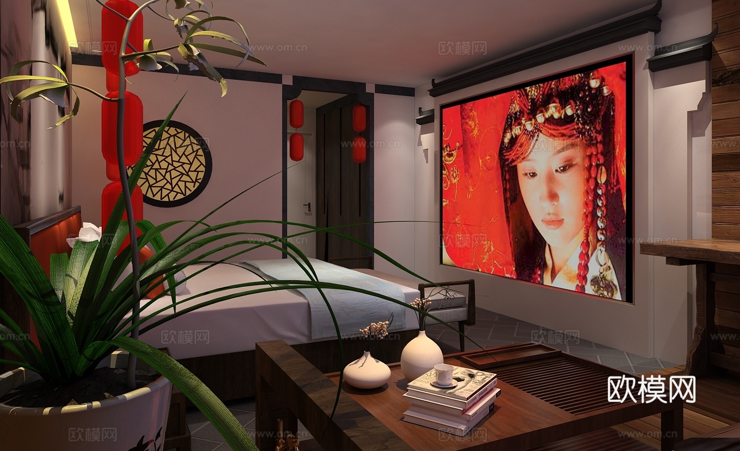 主题宾馆中式徽派印象 投影 茶几3d模型下载（渲染图3）