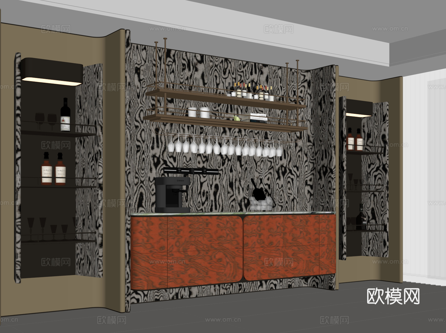 现代酒柜 酒架 餐边柜su模型