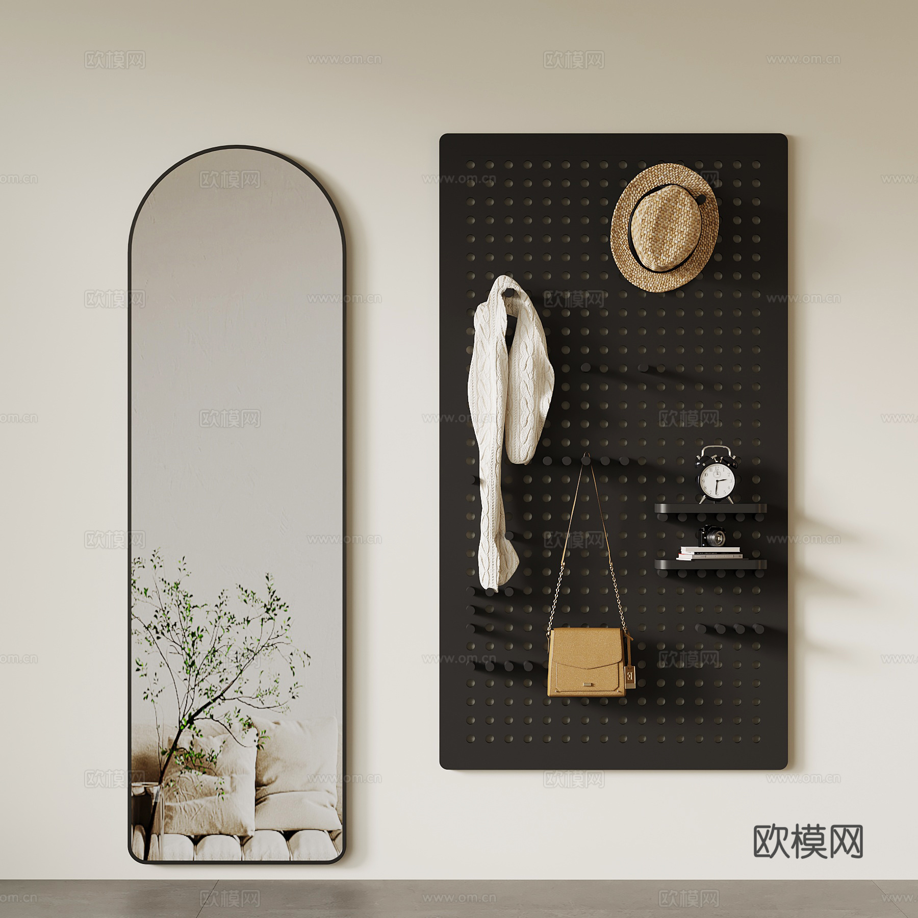 现代挂钩 洞洞板 镜子su模型