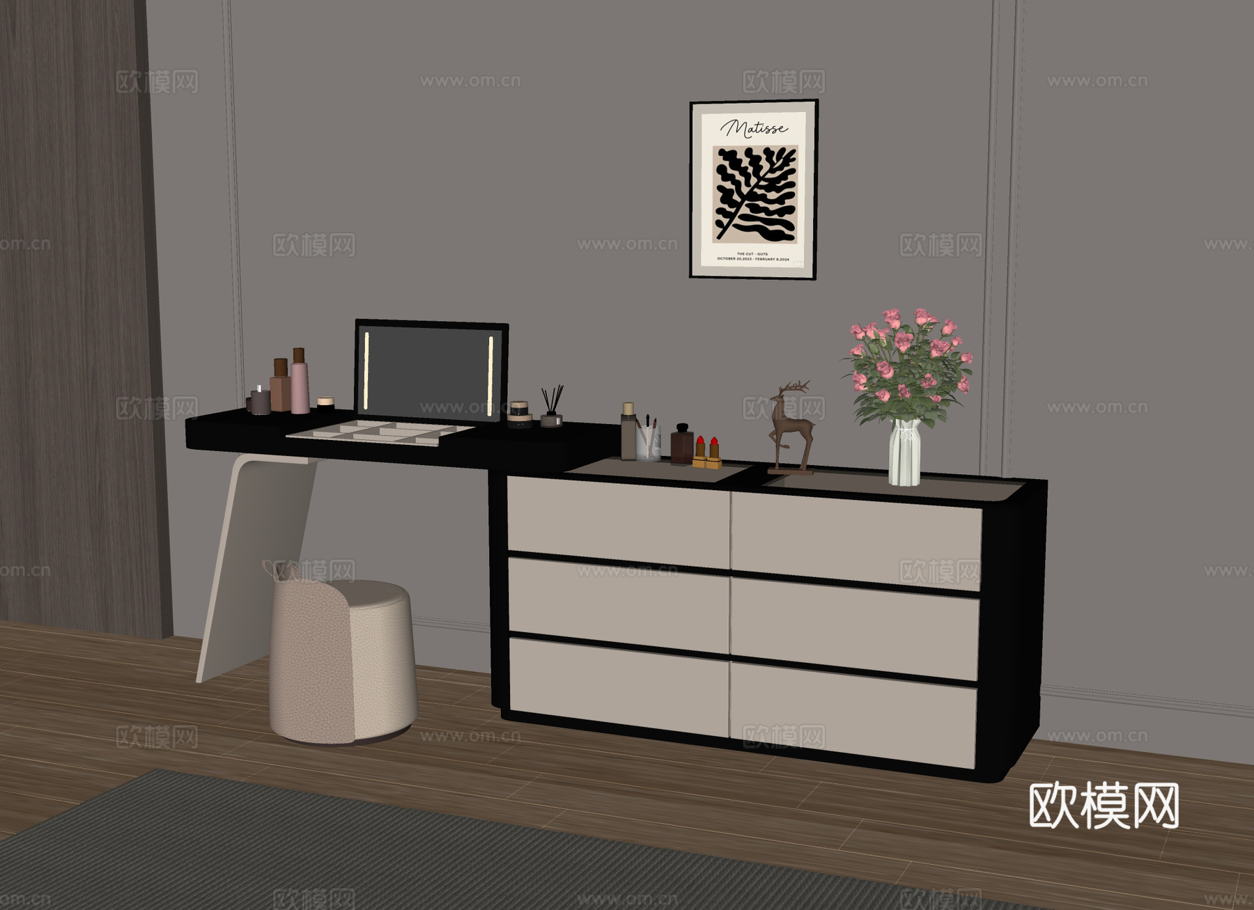意式极简梳妆台 化妆台su模型