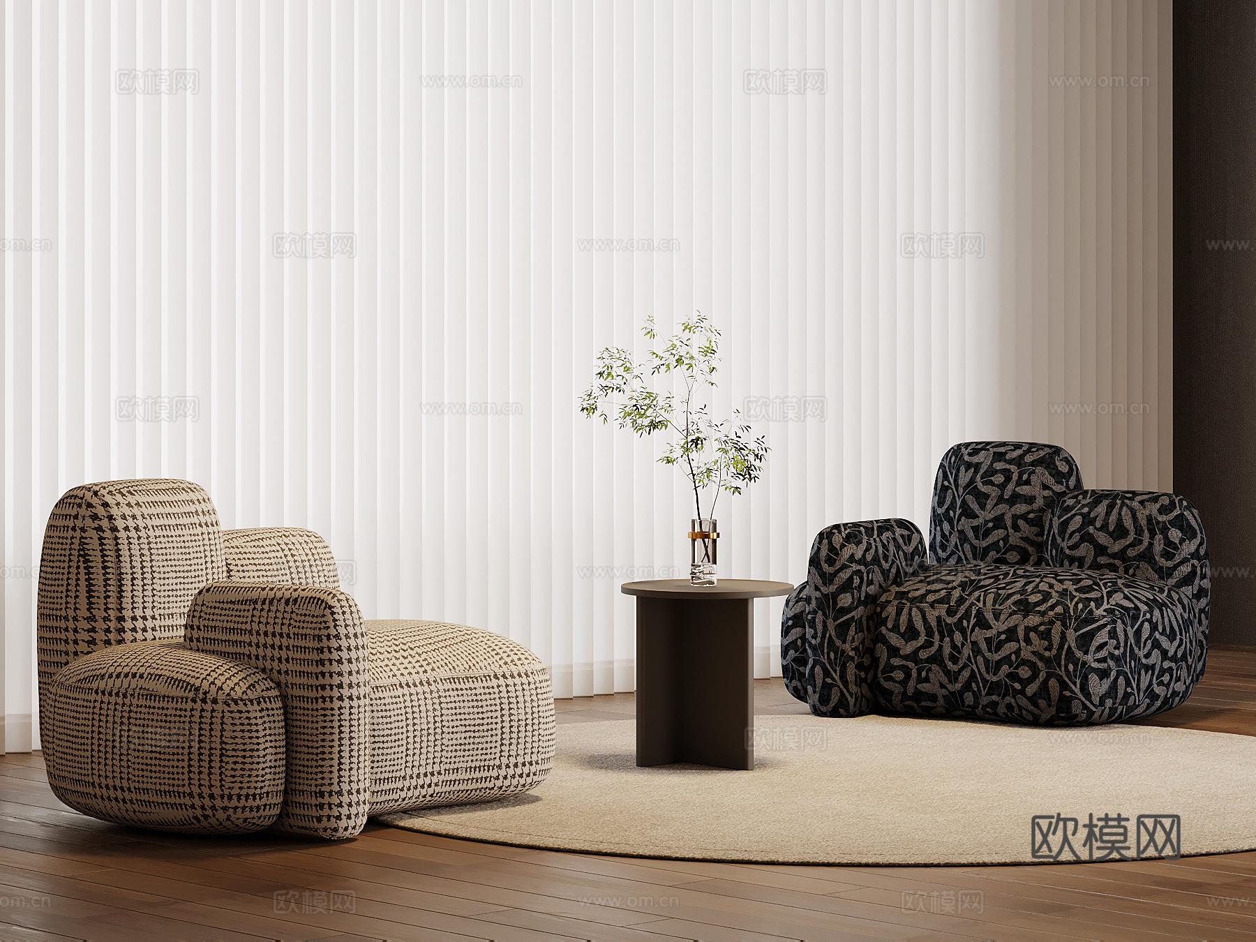 现代单人沙发 休闲沙发su模型