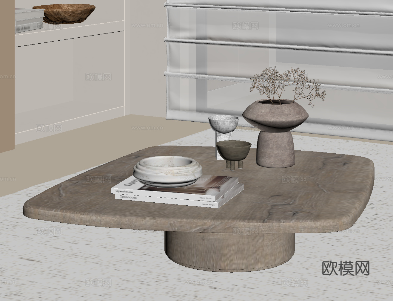 侘寂风茶几 实木茶几su模型