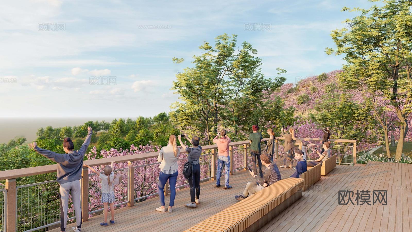 现代观景平台  山地栈道景观su模型下载（渲染图1）