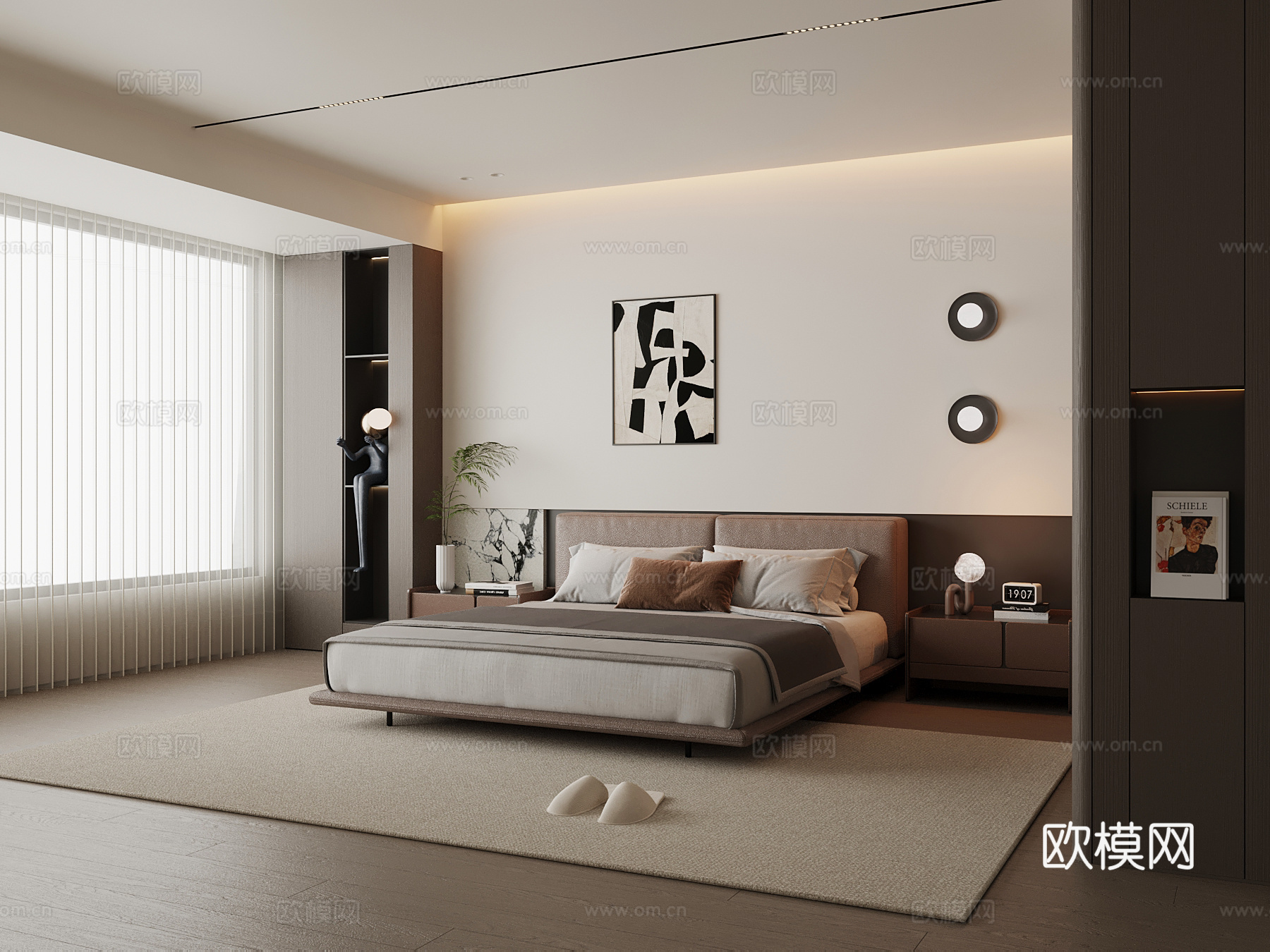 现代卧室 双人床 床头柜su模型