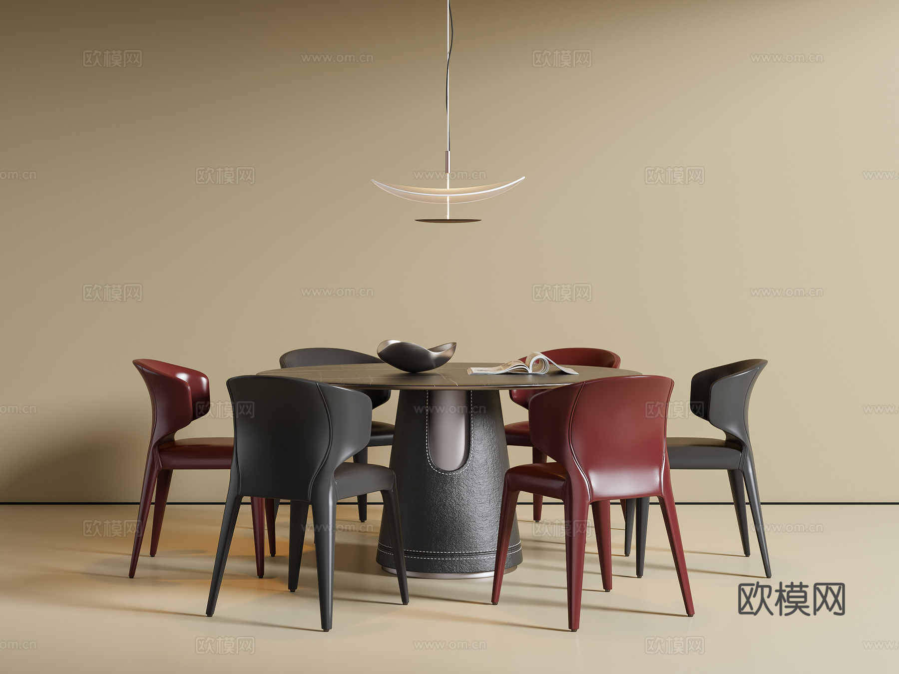 现代意式餐桌椅 圆形餐桌su模型