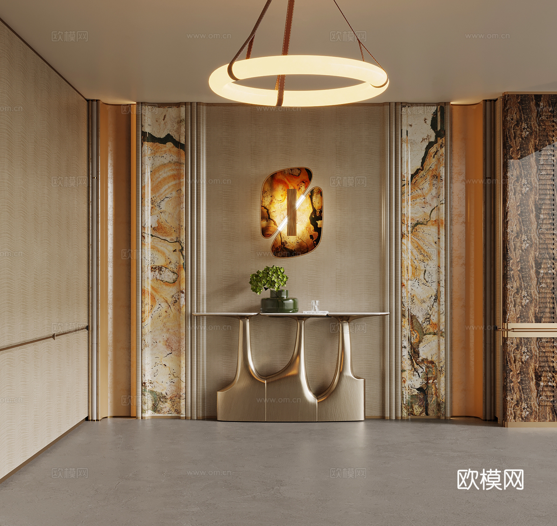 现代玄关 端景墙 边柜 玄关柜 条案su模型